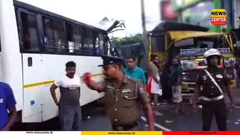 Govinna Road in Athurugiriya blocked after bus and tipper truck collision